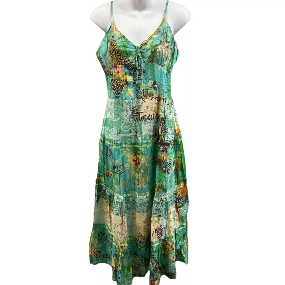 Chaudry Embellished Bohemian Tropical Print Midi Dress